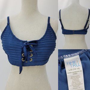 Time & Tru Ribbed Corset Tie Front Bikini Swim Top